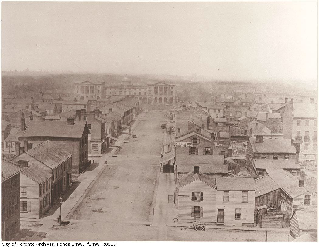 Toronto from the top of the Rossin House Hotel, looking north up York Street towards Osgoode Hall. Courtesy City of Toronto Archives, Fonds 1498, Item 16. Can you believe downtown Toronto ever looked like this??