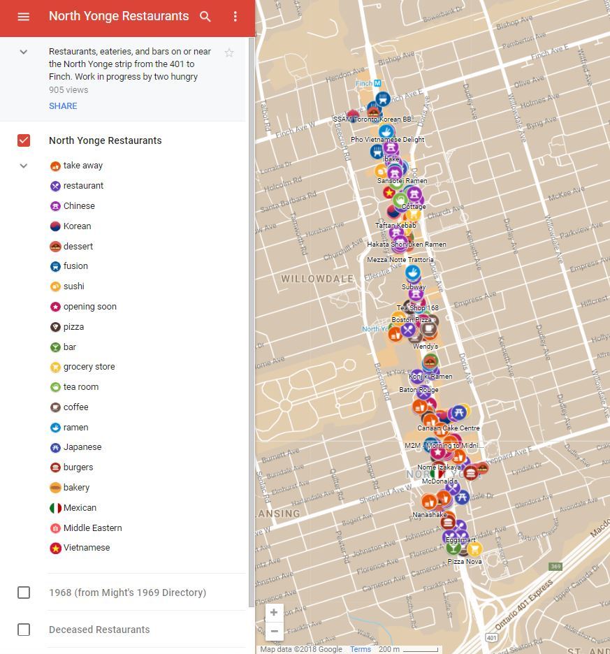North Yonge Street Restaurants Map