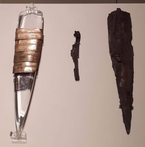 Celtic dagger and sheath. The sheath consists of bronze bands wrapped around ashwood.