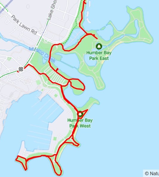 Map of my walking path in Humber Bay Park East and West