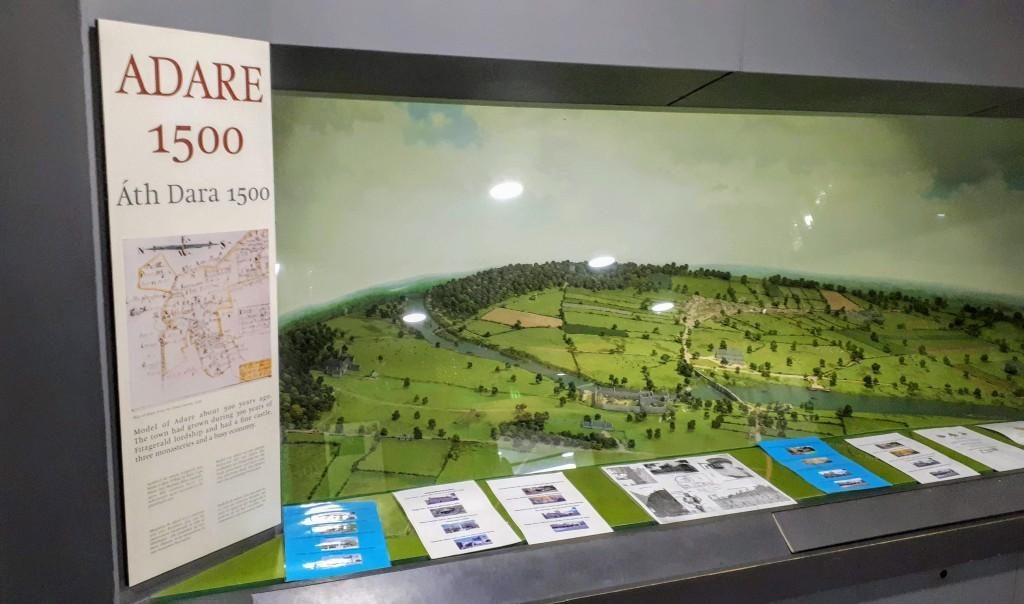 "Adare 1500," the impressive main diorama of the historical exhibition, showing the market town in the landscape in medieval times, complete with castle and monasteries.