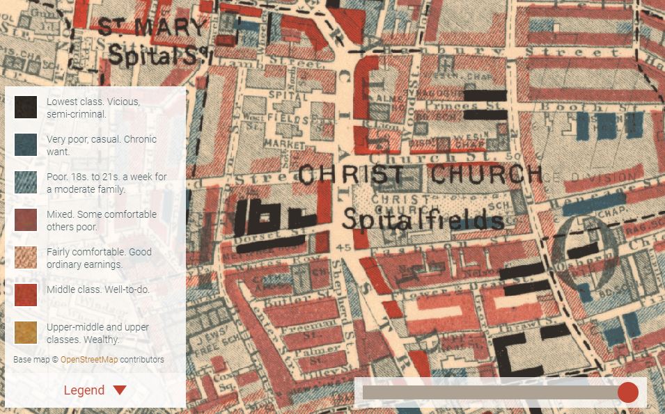 Spitalfields, in Charles Booth's Poverty Map, on Charles Booth's London, 1898-99