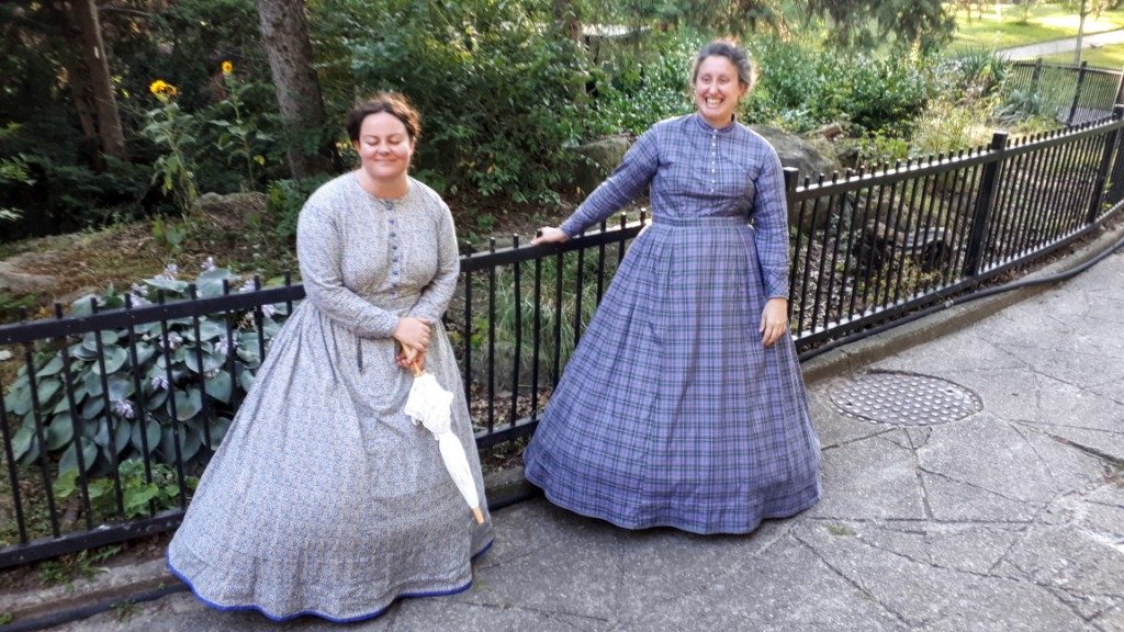 Colborne Lodge costumed interpreters Alice and Caitlyn making us laugh with historical tall tales, on a beautiful August evening