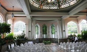 Casa Loma's gorgeous Conservatory, set up for a Saturday evening wedding