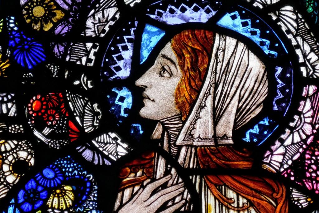 Jesus Appears to Mary Magdalene ("Woman, why are you weeping? Whom do you seek?"), the sixth Harry Clarke window in the Chapel of the Sacred Heart, Dingle. Gorgeous.