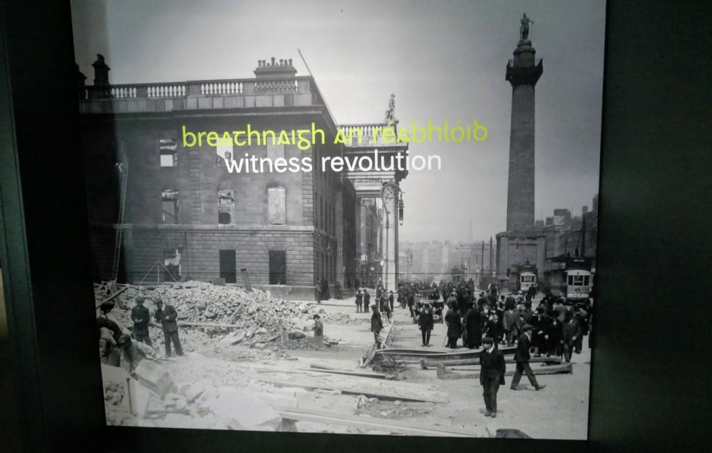 Photo showing the burnt-out shell of the General Post Office, where the GPO Witness History exhibition is located, after the Easter Rising in April 1916.