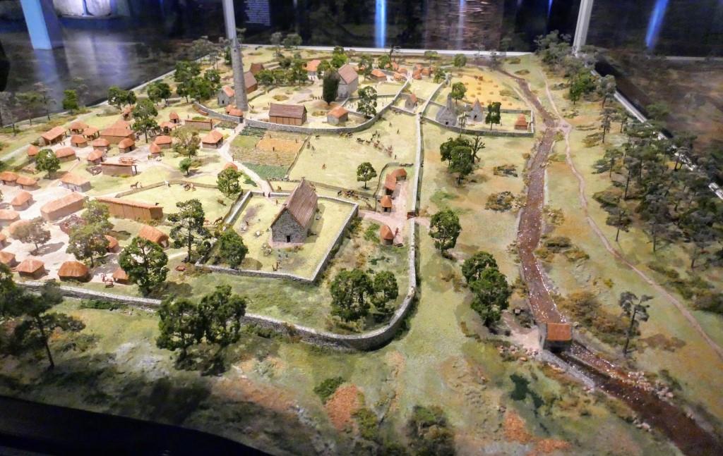 Model of the monastic settlement at Glendalough. There are so many more buildings than exist today, including manuscript writing areas (as this was The Age of Saints and Scholars!).