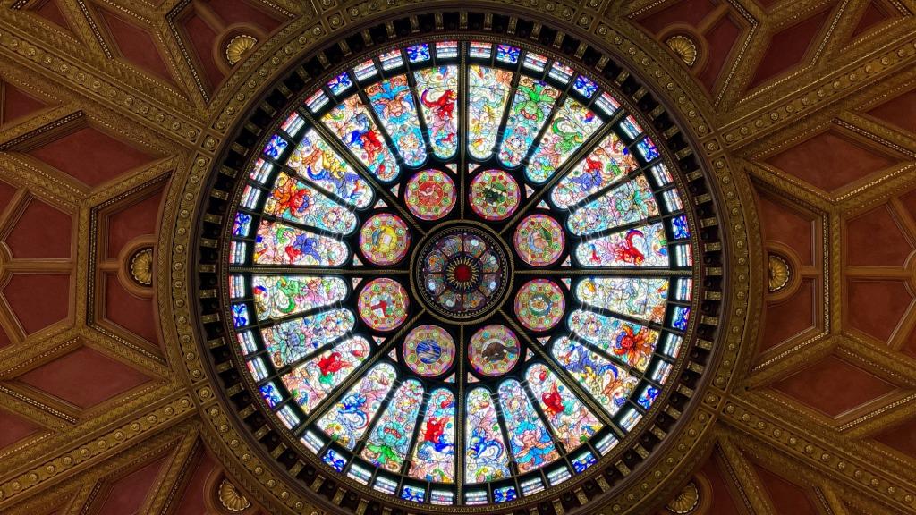 McCausland stained glass ceiling in the Esso Great Hall of the Hockey Hall of Fame. Seeing this alone was worth the price of entry.