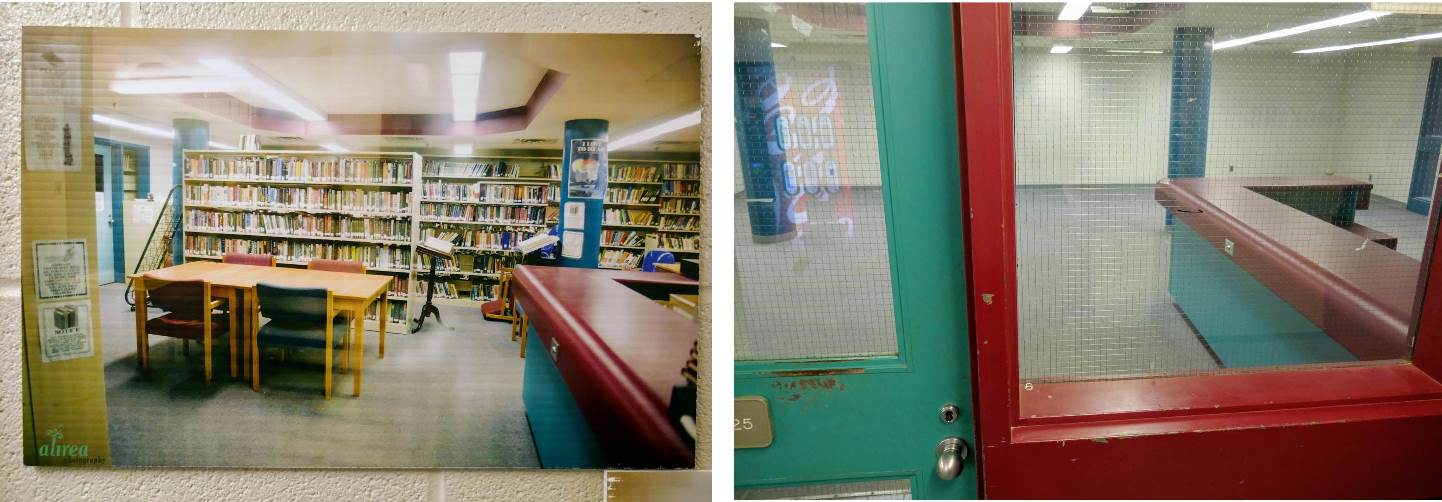Kingston Pen's library c. 2013 and today.