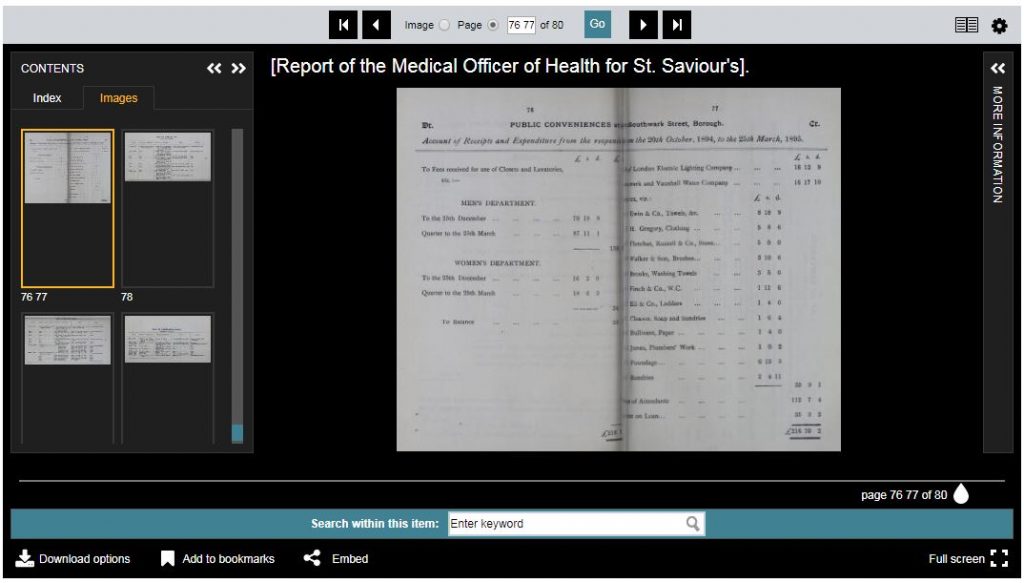 Screenshot of Report of the Medical Officer of Health for St. Saviour's, 1895