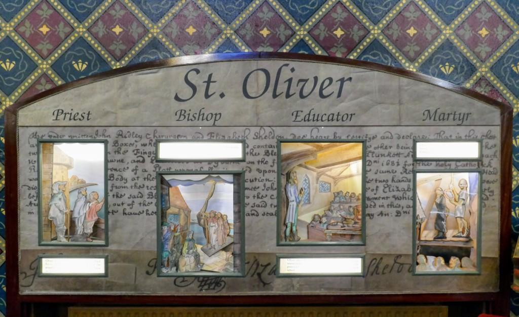 To the left of the main altar, St. Oliver: Priest, Bishop, Educator, Martyr.