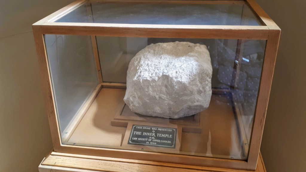 "This stone was presented by the Inner Temple to the Law Society of Upper Canada in 1949"