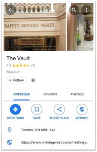 Screenshot of the Google Maps listing for The Vault on my phone