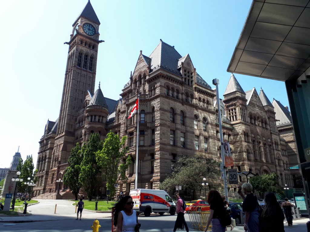 The Romanesque Revival style building serves today as the courthouse for the Ontario Government, Ontario Court of Justice - criminal court.