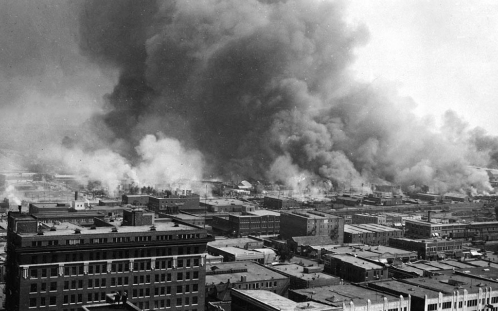 Destruction from the Tulsa Race Massacre, June 1, 1921. Photo courtesy United States Library of Congress, public domain, via Wikimedia Commons.